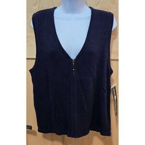 Sag Harbor Womens Medium Knit Black Sleeveless Zip-Up Vest vintage y2k